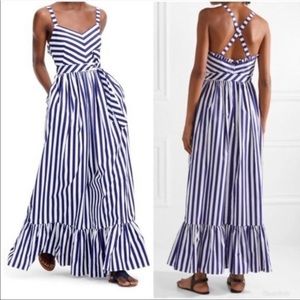 J. Crew Stripe Ruffle Cotton Maxi Dress with Adjustable Straps